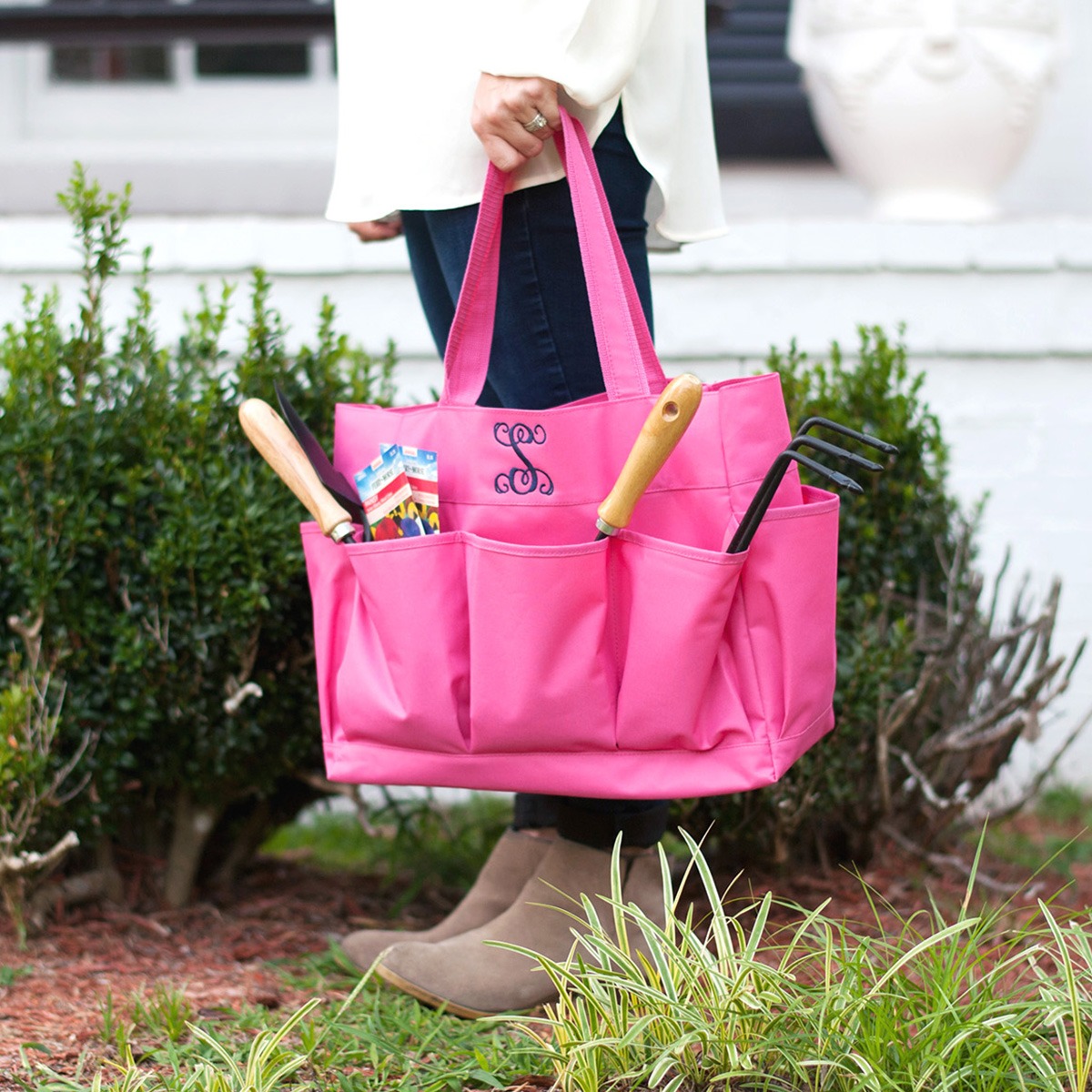 Hot Pink Carryall tote with name or monogram in embroidery