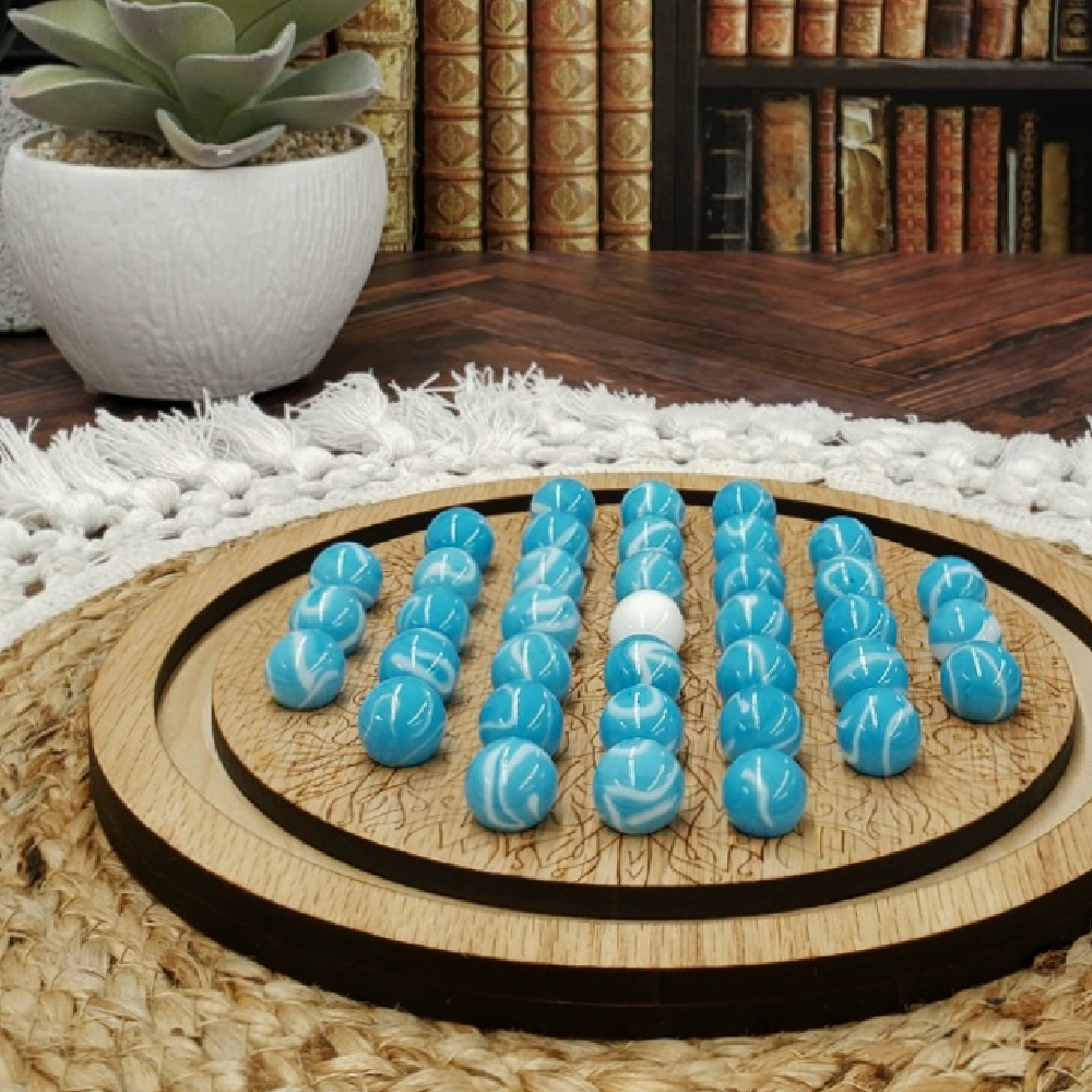 cherry abstract solitaire heirloom wooden marble solitaire game with turquoise marbles