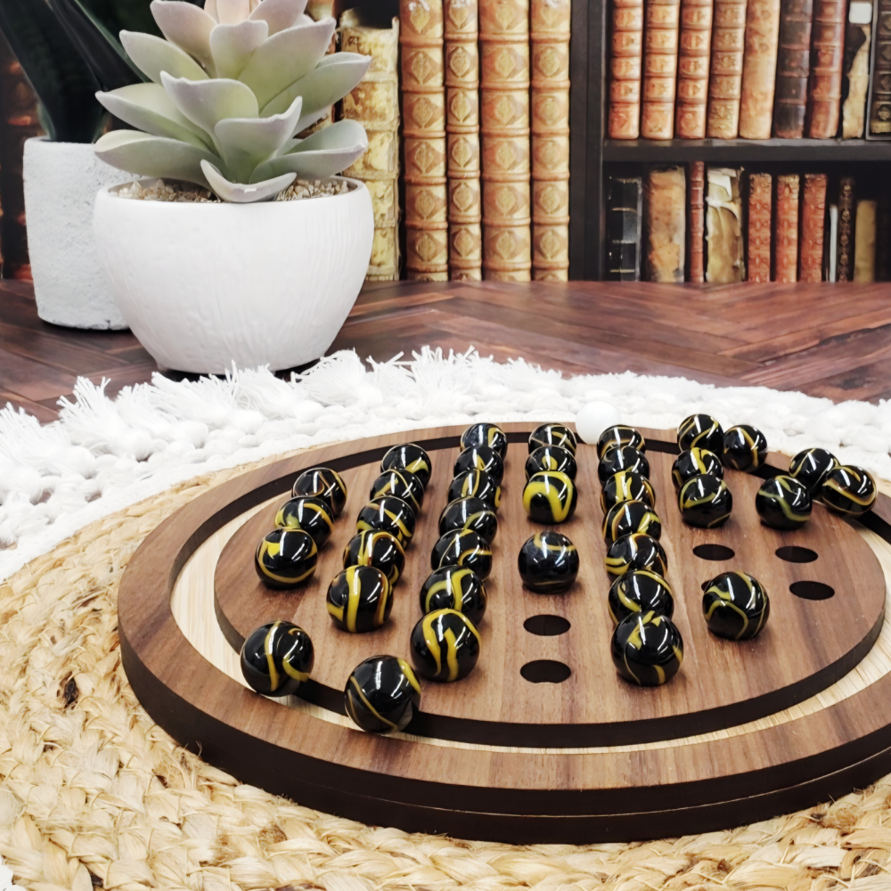 walnut solitaire heirloom wooden marble solitaire game with black marbles
