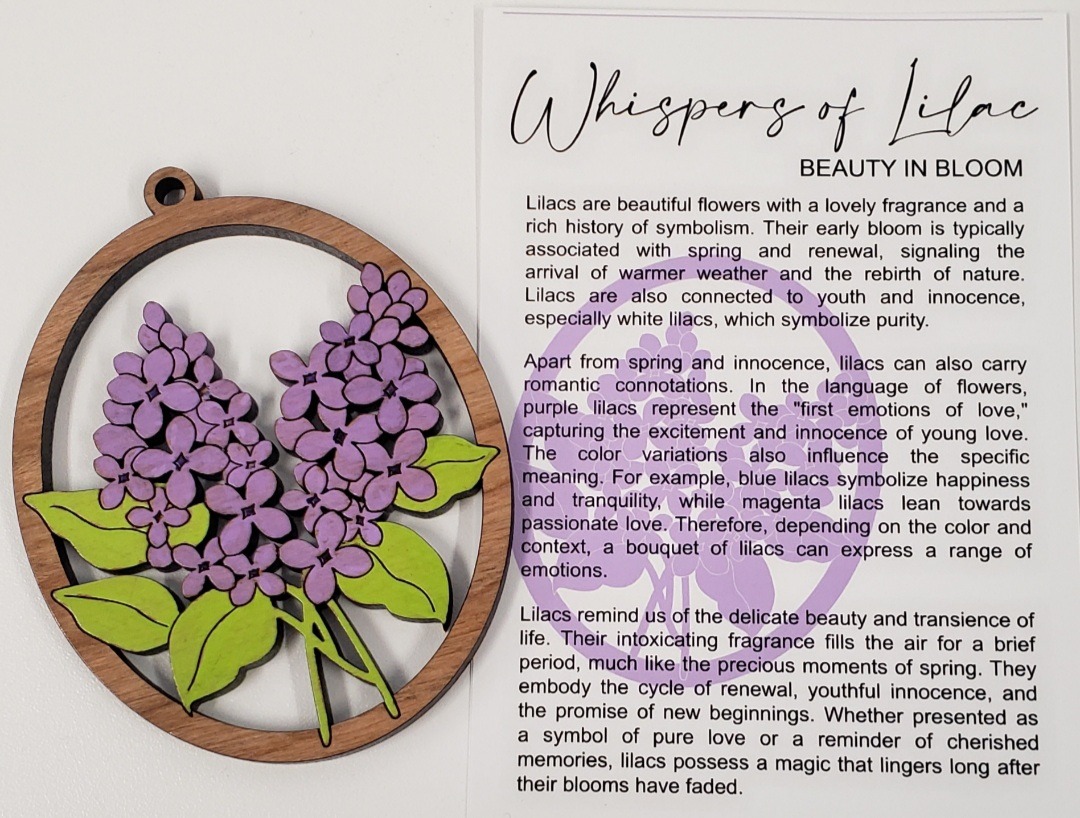 Lilac story ornament with gift sentiment hand painted on wood