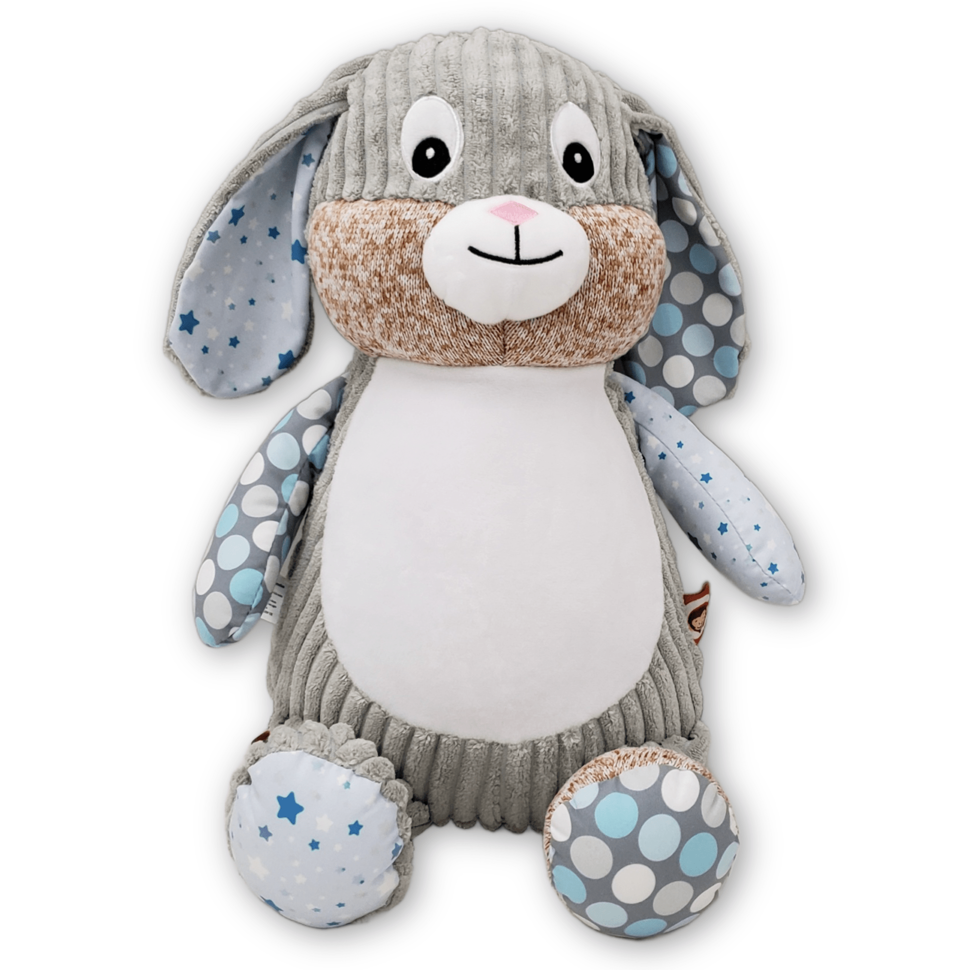 Blue Star Bunny Personalized Cubbies Harlequin Plush with Custom Embroidery - Image 3