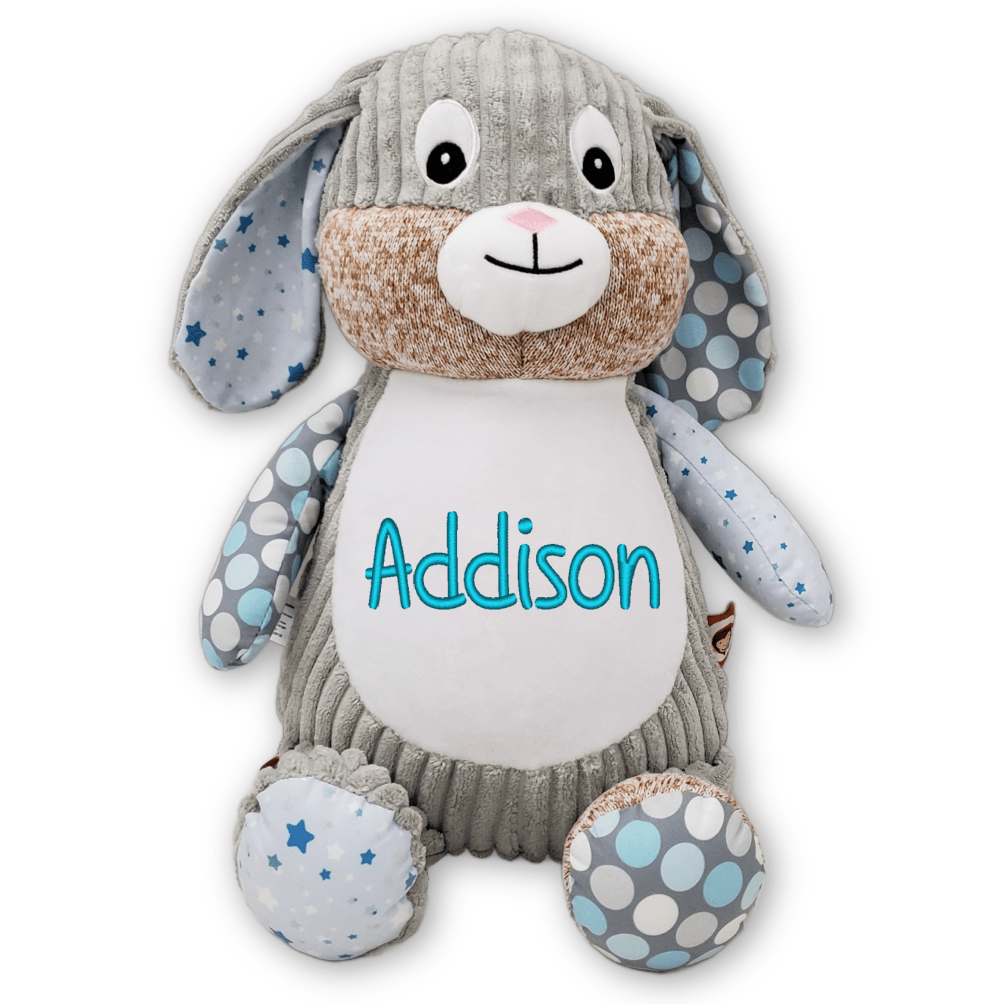 Blue Star Bunny Personalized Cubbies Harlequin Plush with Custom Embroidery - Image 2
