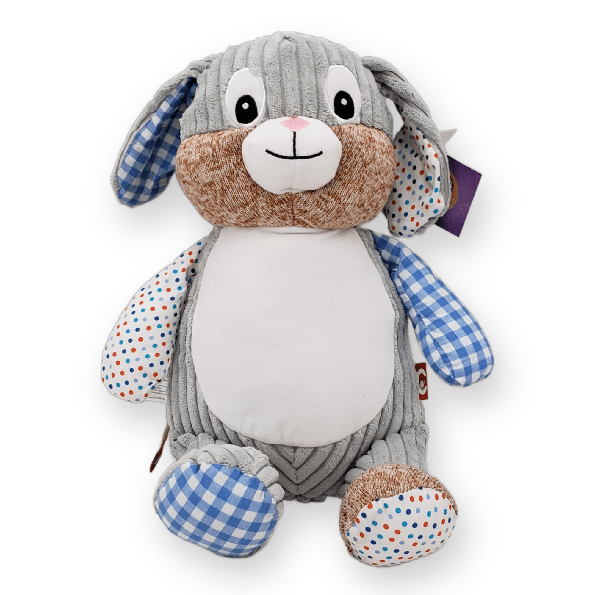 Blue Check Bunny Personalized Cubbies Harlequin Plush with Custom Embroidery - Image 3