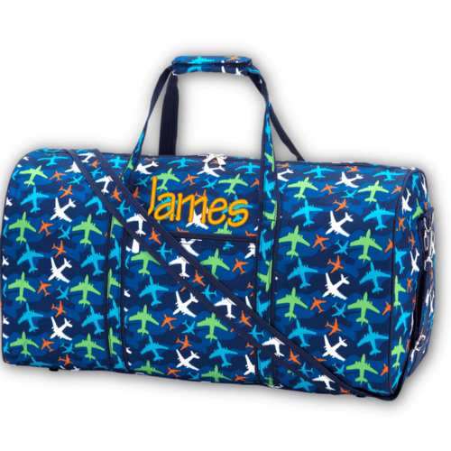 Personalized boys Airplane Flight duffel bag with embroidered name